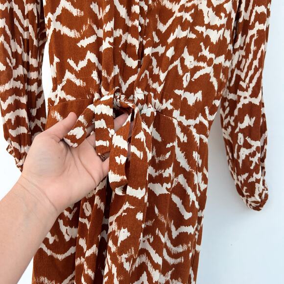 Cleobella Jumpsuit Brown Animal Print Long Sleeve Belted Small Wide Leg Palazzo - Picture 3 of 8